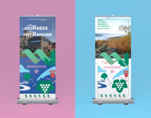 Pour les parcs naturels régionaux PNR du Grand Est, nous avons réalisé une charte graphique commune déclinable en affiche, site internet, kakémono, dépliant, carte postale, flyer - Par le studio de design graphique okowoko à Amiens, Hauts-de-France