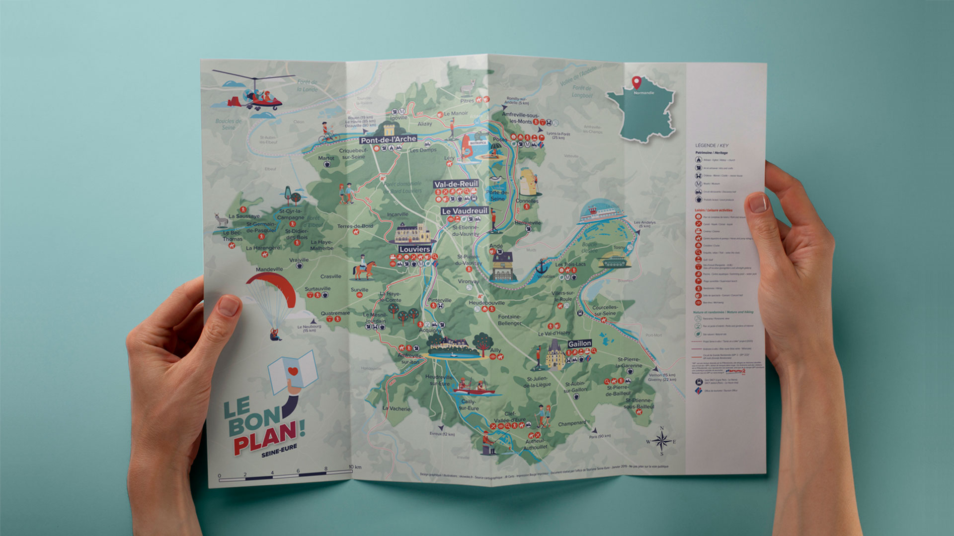 carte touristique illustrée de Seine-Eure tourisme - Par le studio de design graphique okowoko à Amiens dans les Hauts de France