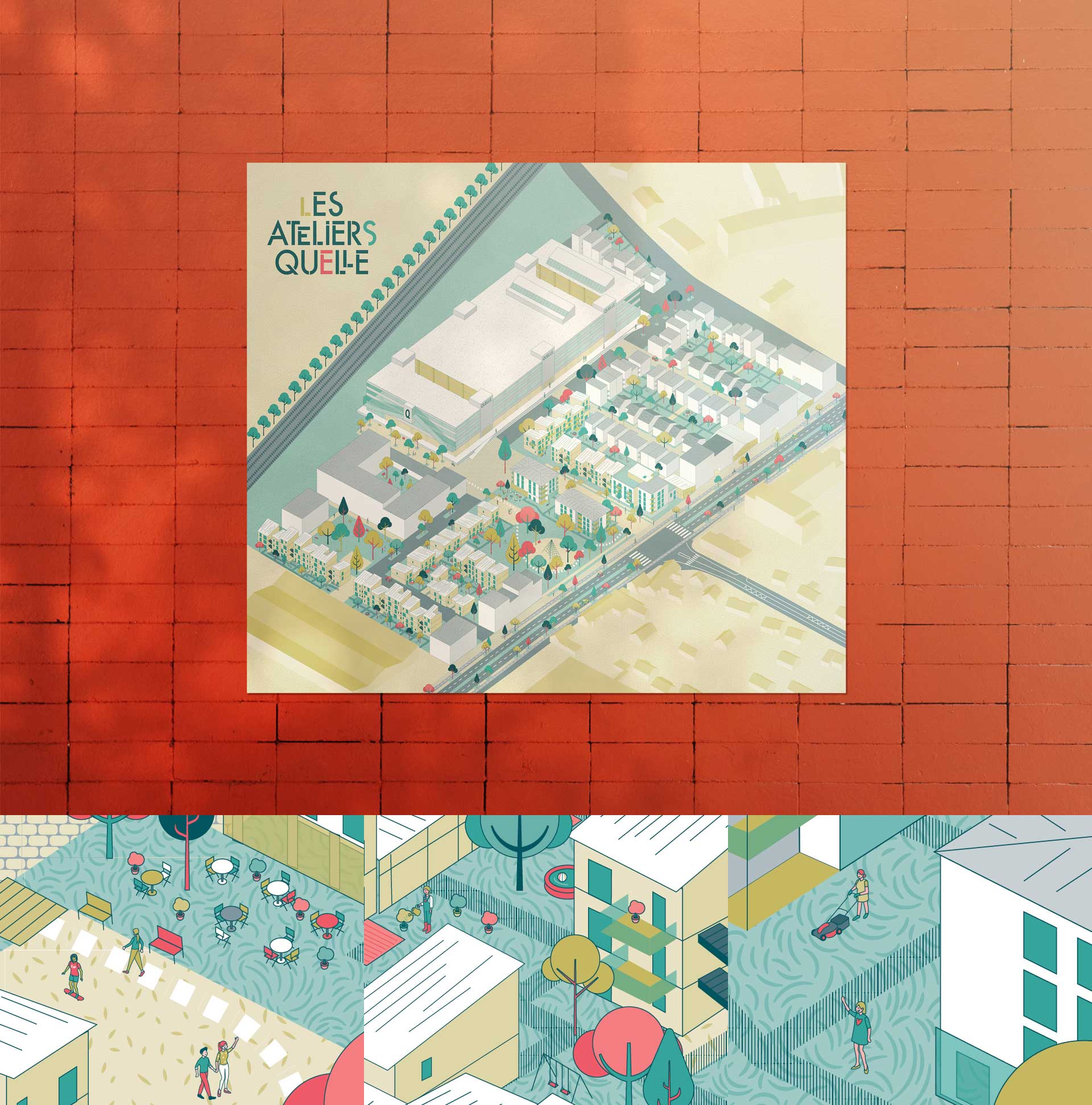 plan illustré du futur quartier des ateliers quelle à Orléans - Par le studio de design graphique okowoko à Amiens dans les Hauts de France