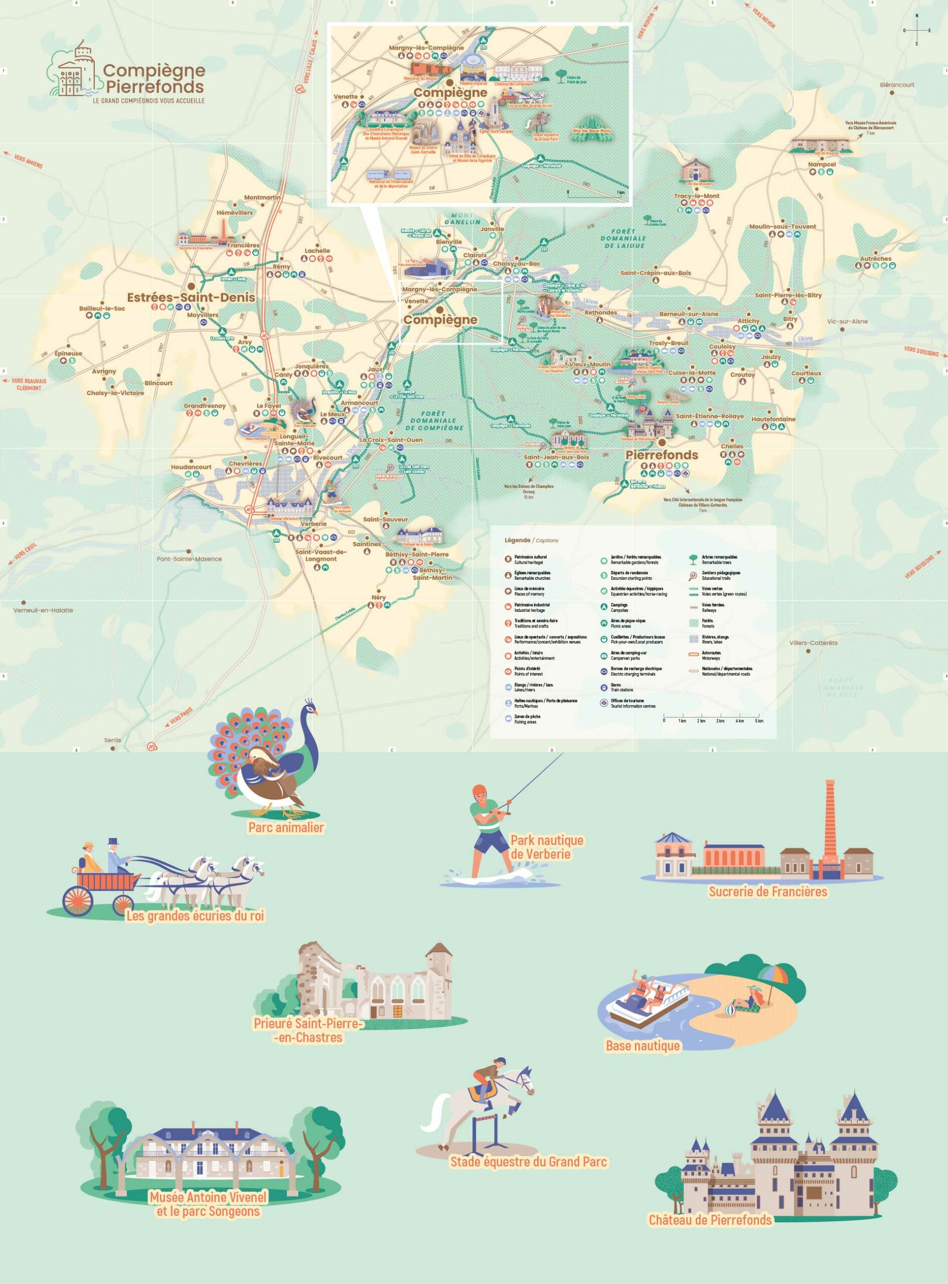 carte touristique illustrée de la destination Compiègne-Pierrefonds - Par le studio de design graphique okowoko à Amiens dans les Hauts de France