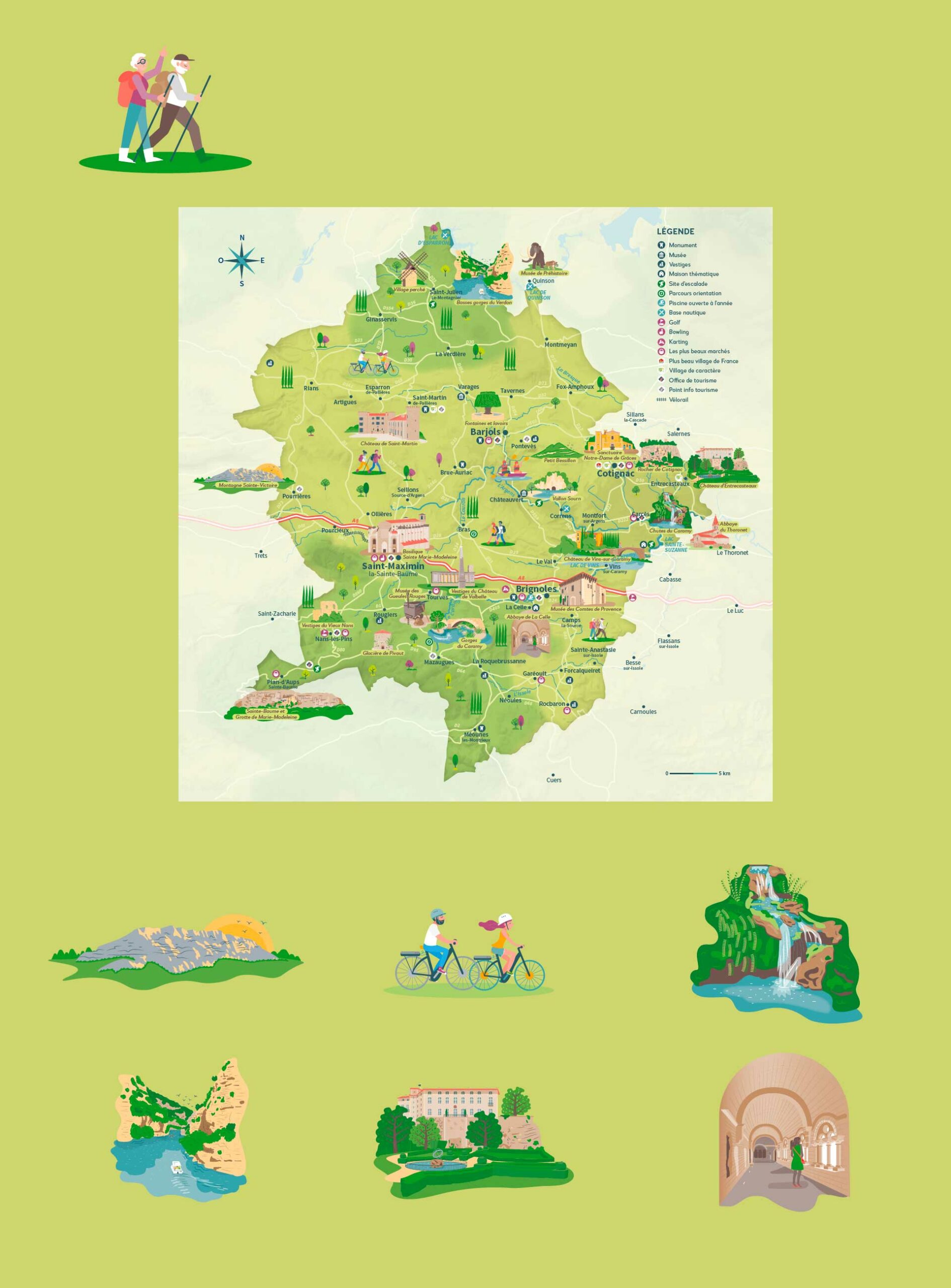 carte touristique illustrée de la Provence verte et Verdon- Par le studio de design graphique okowoko à Amiens dans les Hauts de France