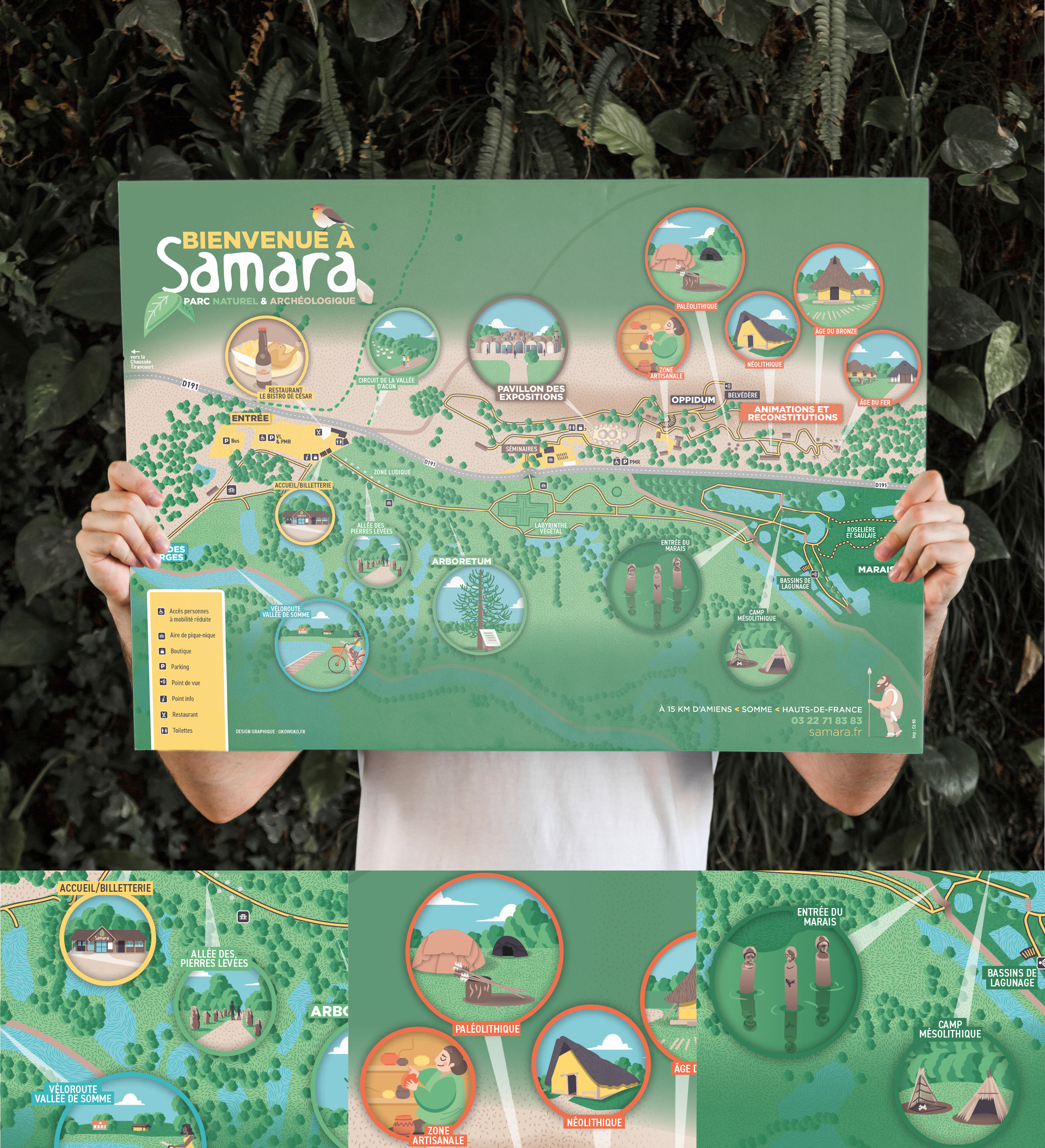 plan touristique et illustré du parc de samara - Par le studio de design graphique okowoko à Amiens dans les Hauts de France